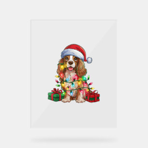 Xmas Lighting Santa Hat American Water Spaniel Dog Acrylic Sign