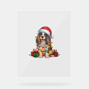 Xmas Lighting Santa Hat American Water Spaniel Dog Acrylic Sign