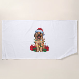 Xmas Lighting Santa Hat Anatolian Shepherd Dog Chr Beach Towel
