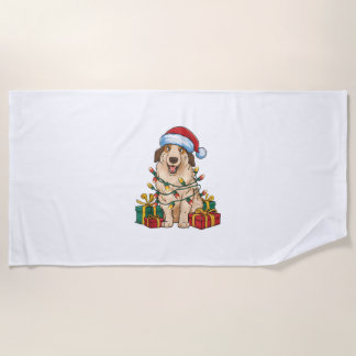Xmas Lighting Santa Hat Anatolian Shepherd Dog Chr Beach Towel