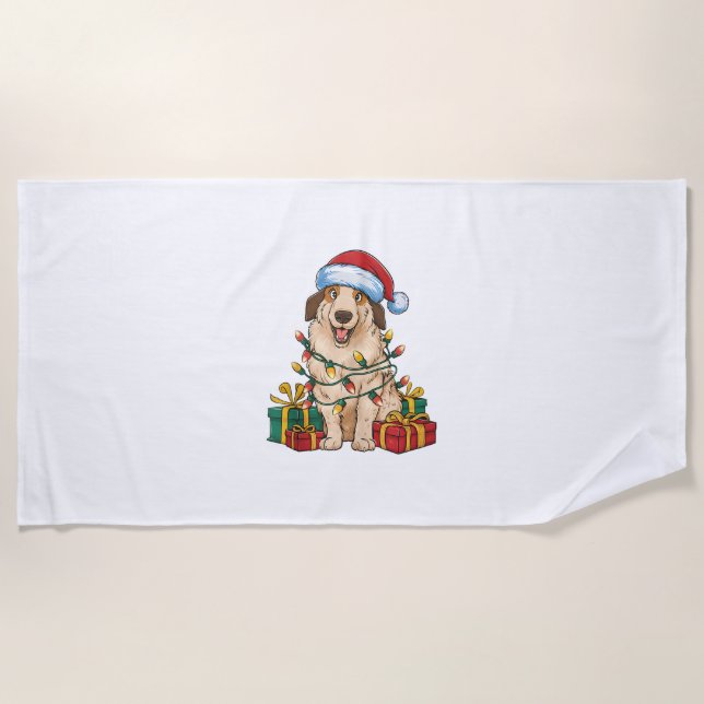 Xmas Lighting Santa Hat Anatolian Shepherd Dog Chr Beach Towel (Front)