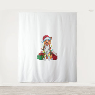 Xmas Lighting Santa Hat Australian Kelpie Dog Chri Tapestry