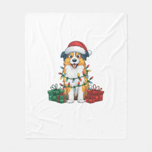 Xmas Lighting Santa Hat Australian Shepherd Dog Ch Fleece Blanket