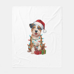 Xmas Lighting Santa Hat Australian Terrier Dog Chr Fleece Blanket