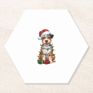 Xmas Lighting Santa Hat Australian Terrier Dog Chr Paper Coaster