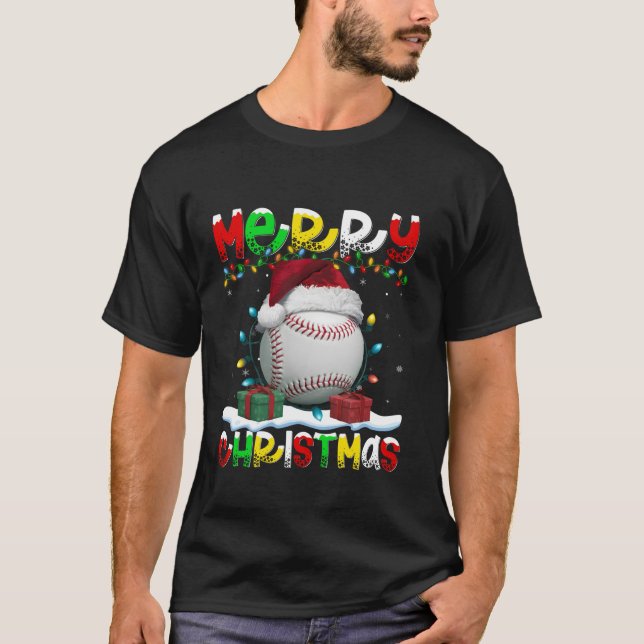 Xmas Lighting Santa Hat Baseball Merry Christmas T T-Shirt (Front)