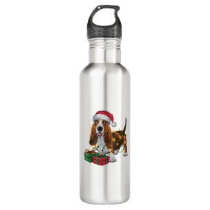 Xmas Lighting Santa Hat Basset Hound Dog Christmas 710 Ml Water Bottle