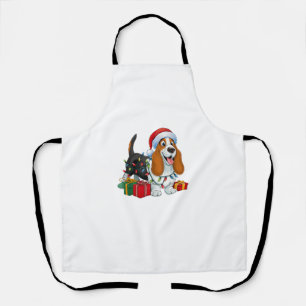 Xmas Lighting Santa Hat Basset Hound Dog Christmas Apron