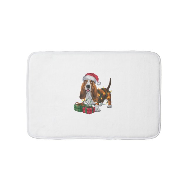 Xmas Lighting Santa Hat Basset Hound Dog Christmas Bath Mat (Front)
