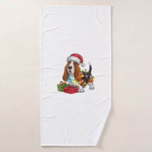 Xmas Lighting Santa Hat Basset Hound Dog Christmas Bath Towel