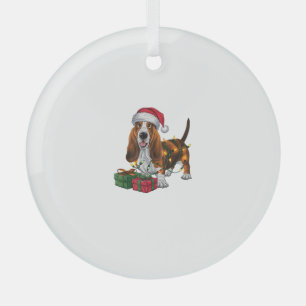 Xmas Lighting Santa Hat Basset Hound Dog Christmas Glass Tree Decoration