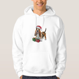 Xmas Lighting Santa Hat Basset Hound Dog Christmas Hoodie