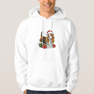 Xmas Lighting Santa Hat Basset Hound Dog Christmas Hoodie
