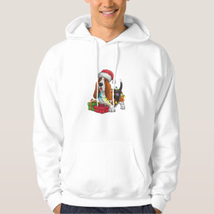 Xmas Lighting Santa Hat Basset Hound Dog Christmas Hoodie