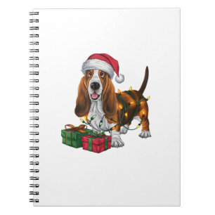 Xmas Lighting Santa Hat Basset Hound Dog Christmas Notebook