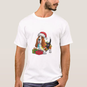 Xmas Lighting Santa Hat Basset Hound Dog Christmas T-Shirt