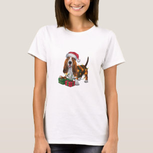Xmas Lighting Santa Hat Basset Hound Dog Christmas T-Shirt