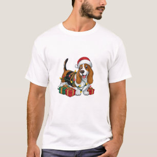 Xmas Lighting Santa Hat Basset Hound Dog Christmas T-Shirt