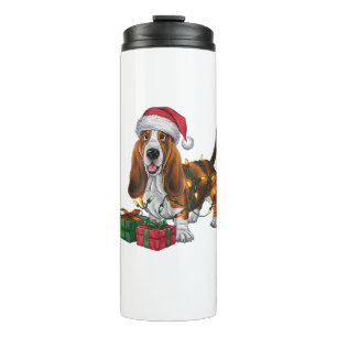 Xmas Lighting Santa Hat Basset Hound Dog Christmas Thermal Tumbler
