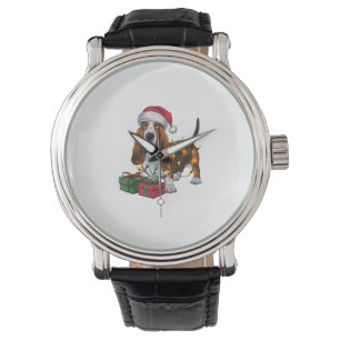 Xmas Lighting Santa Hat Basset Hound Dog Christmas Watch