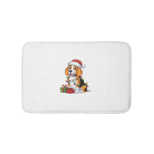 Xmas Lighting Santa Hat Beagle Dog Christmas Bath Mat