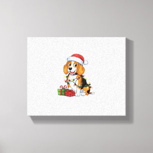 Xmas Lighting Santa Hat Beagle Dog Christmas  Canvas Print