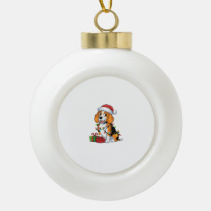 Xmas Lighting Santa Hat Beagle Dog Christmas Ceramic Ball Christmas Ornament