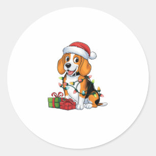 Xmas Lighting Santa Hat Beagle Dog Christmas Classic Round Sticker
