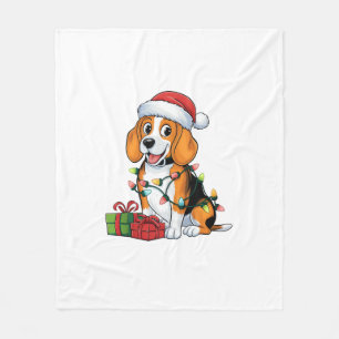 Xmas Lighting Santa Hat Beagle Dog Christmas Fleece Blanket
