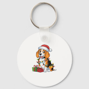 Xmas Lighting Santa Hat Beagle Dog Christmas  Key Ring