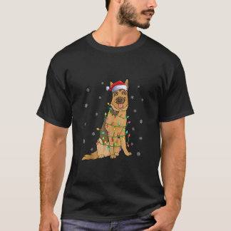 Xmas Lighting Santa Hat Belgian Malinois Dog Chris T-Shirt