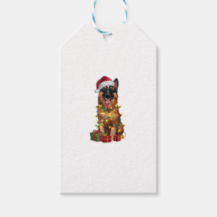 Xmas Lighting Santa Hat Belgian Tervuren Dog Chris Gift Tags