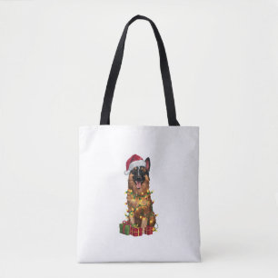 Xmas Lighting Santa Hat Belgian Tervuren Dog Chris Tote Bag