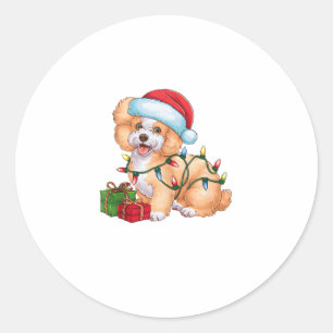 Xmas Lighting Santa Hat Bichon Frise Dog Christmas Classic Round Sticker