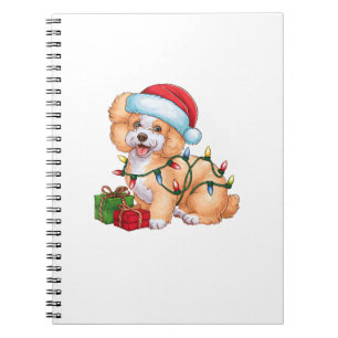 Xmas Lighting Santa Hat Bichon Frise Dog Christmas Notebook