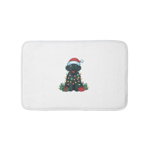 Xmas Lighting Santa Hat Black Golden Retriever Dog Bath Mat
