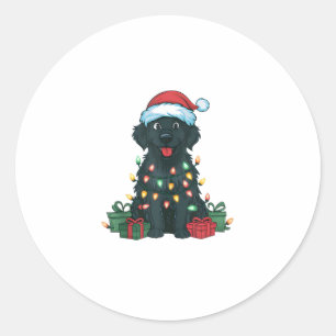 Xmas Lighting Santa Hat Black Golden Retriever Dog Classic Round Sticker