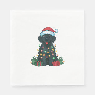 Xmas Lighting Santa Hat Black Golden Retriever Dog Napkin