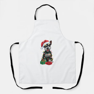Xmas Lighting Santa Hat Black Russian Terrier Dog Apron