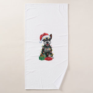 Xmas Lighting Santa Hat Black Russian Terrier Dog  Bath Towel