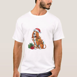 Xmas Lighting Santa Hat Bloodhound Dog Christmas T-Shirt