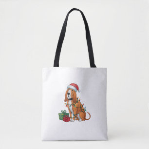 Xmas Lighting Santa Hat Bloodhound Dog Christmas Tote Bag
