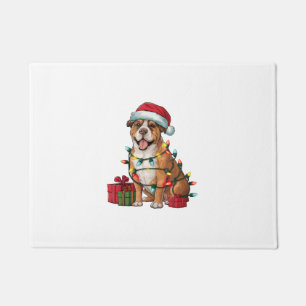 Xmas Lighting Santa Hat Boerboel Dog Christmas Doormat