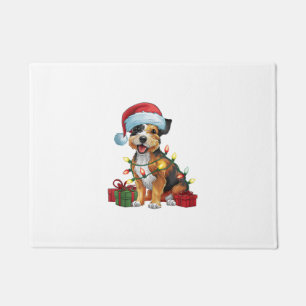 Xmas Lighting Santa Hat Border Terrier Dog Christm Doormat