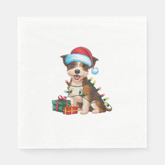 Xmas Lighting Santa Hat Border Terrier Dog Christm Napkin