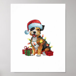 Xmas Lighting Santa Hat Border Terrier Dog Christm Poster