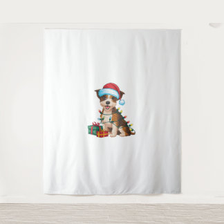 Xmas Lighting Santa Hat Border Terrier Dog Christm Tapestry