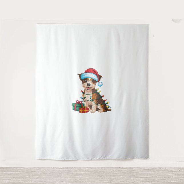 Xmas Lighting Santa Hat Border Terrier Dog Christm Tapestry (Front)