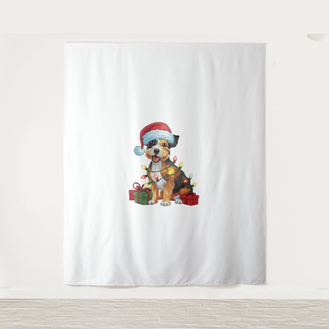Xmas Lighting Santa Hat Border Terrier Dog Christm Tapestry (Front)