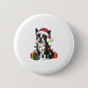 Xmas Lighting Santa Hat Boston Terrier Dog Christm 6 Cm Round Badge